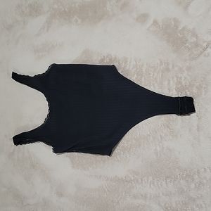 Womens body suit, OS, black ribbed with lace back